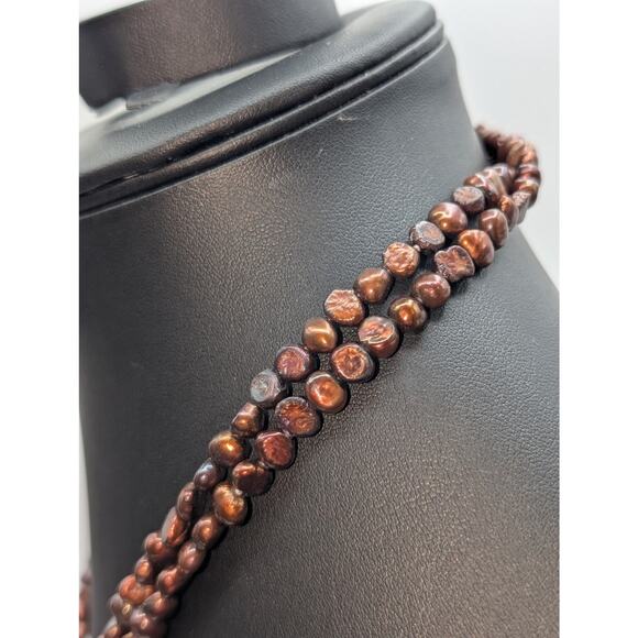 Vintage 52" Genuine Copper & Gold Lariat Style Open Ended Pearl Necklace - Picture 3 of 8